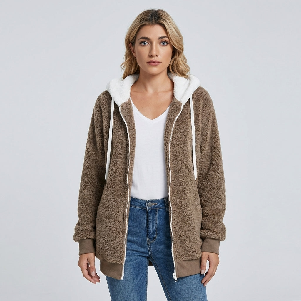 Women's Fleece Zip Up Hoodie Soft Hooded Jacket Casual Fall