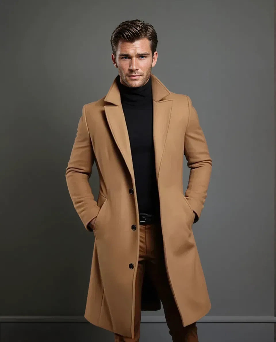 Men's Wool Blend Coat Single Breasted Tailored Winter