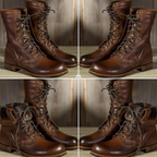 Tall Leather Boots Knee High Block Heel Round Toe Brown