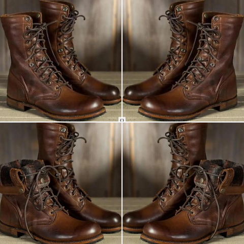 Tall Leather Boots Knee High Block Heel Round Toe Brown