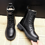 Women's Leather Winter Boots Black Elegant Durable
