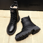 Women's Leather Winter Boots Black Elegant Durable