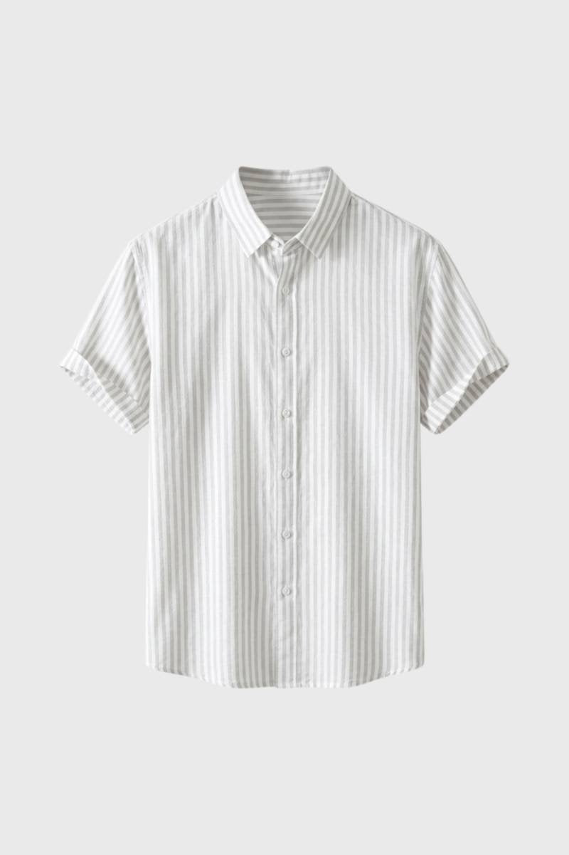 Mens Striped Shirt Short Sleeve Button Closure Three Color