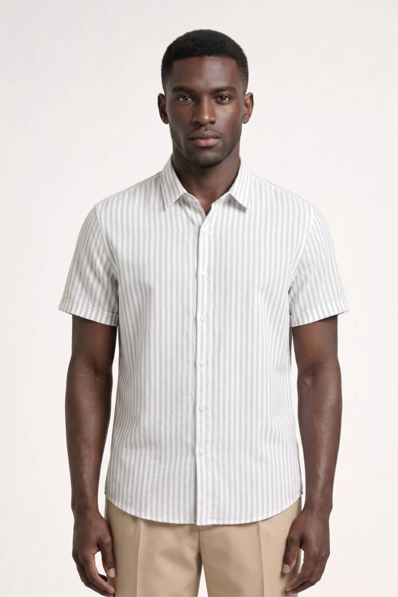 Mens Striped Shirt Short Sleeve Button Closure Three Color
