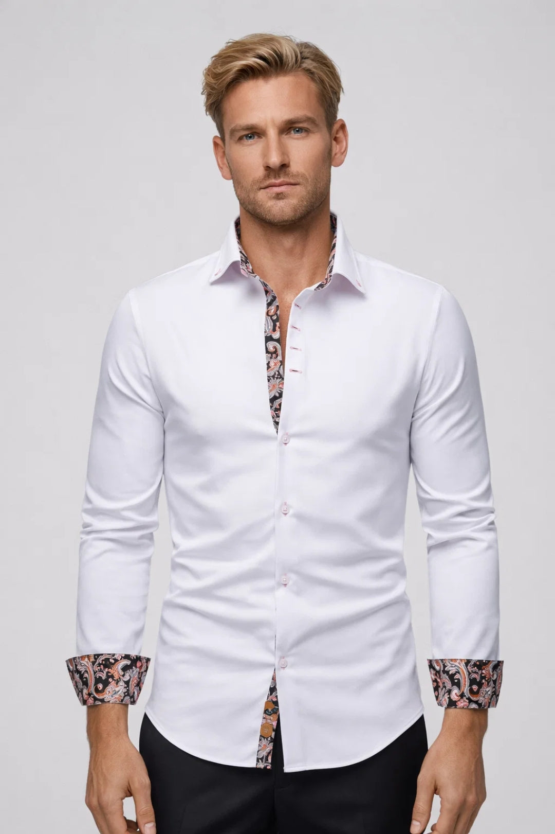 Mens Tailored Fit Shirt Long Sleeve Cotton Four Color