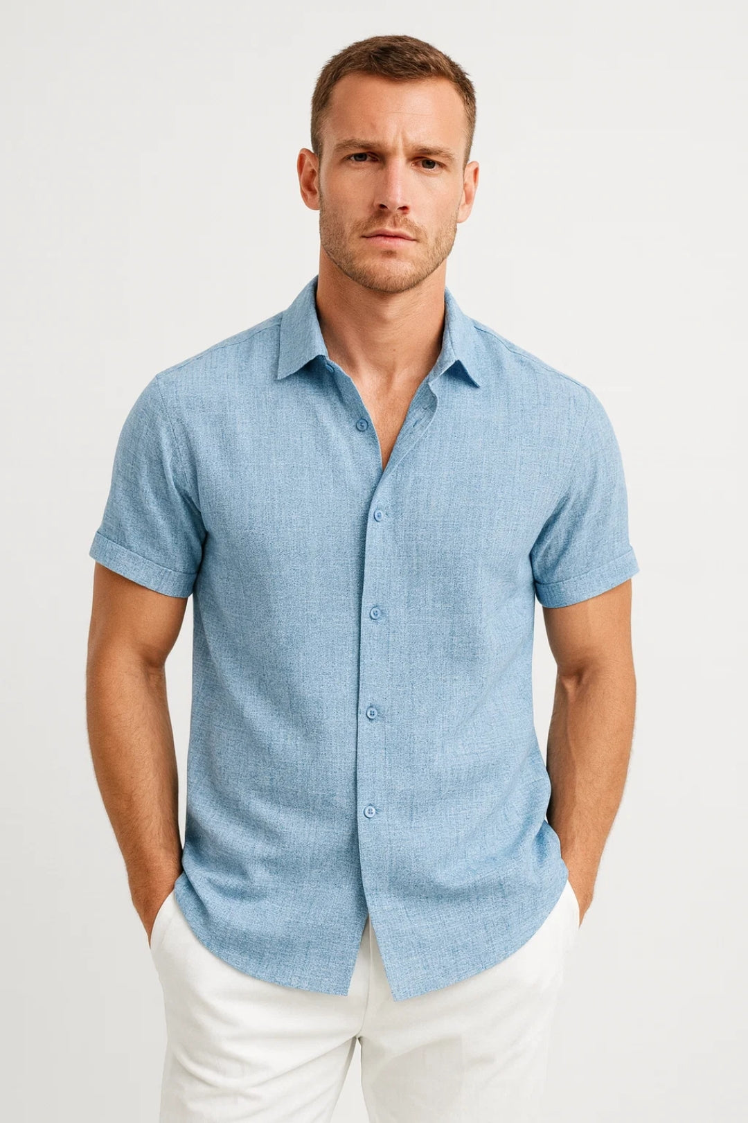Mens Shirt Short Sleeve Regular Fit Classic Collar Four Color