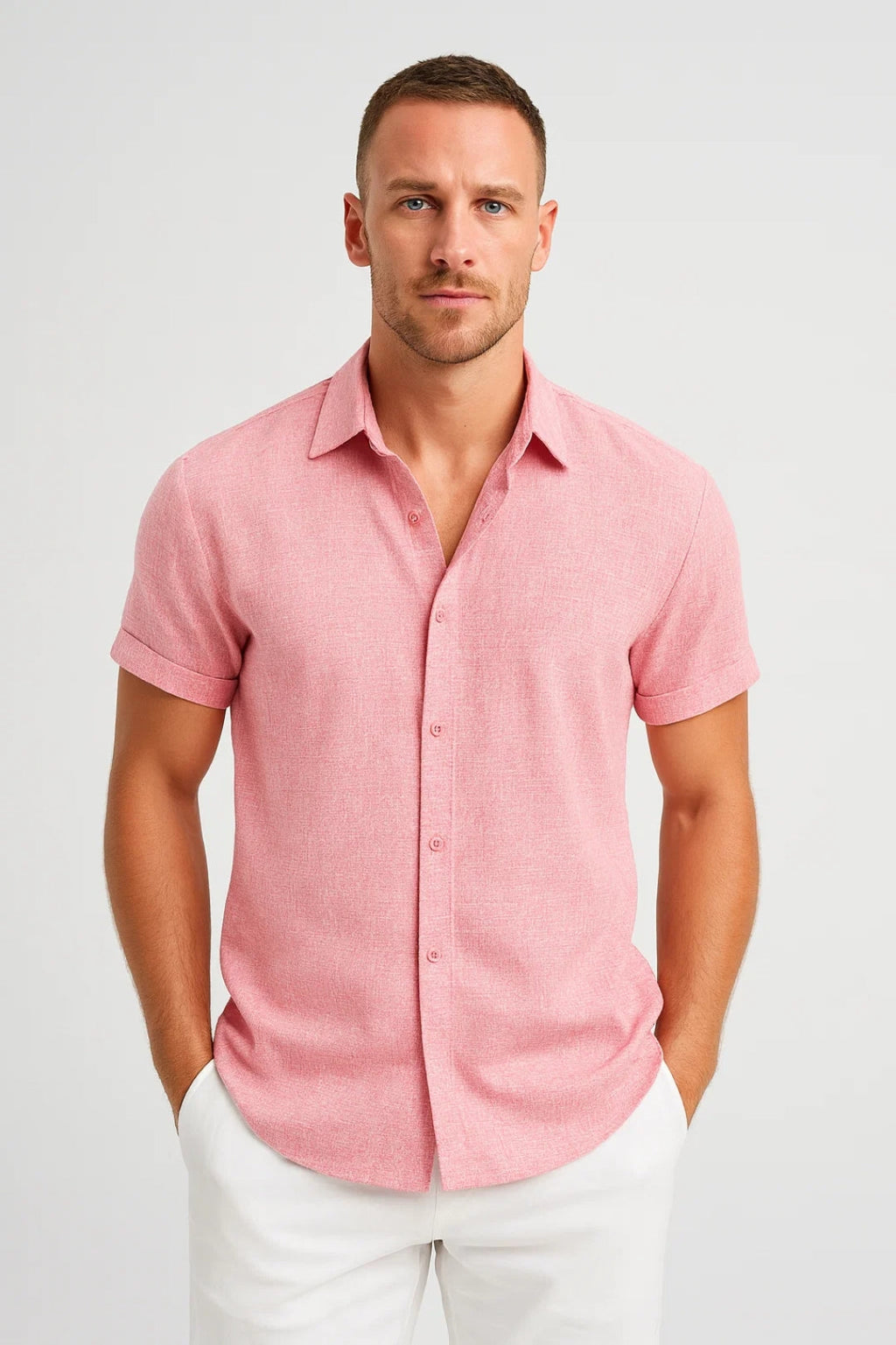 Mens Shirt Short Sleeve Regular Fit Classic Collar Four Color