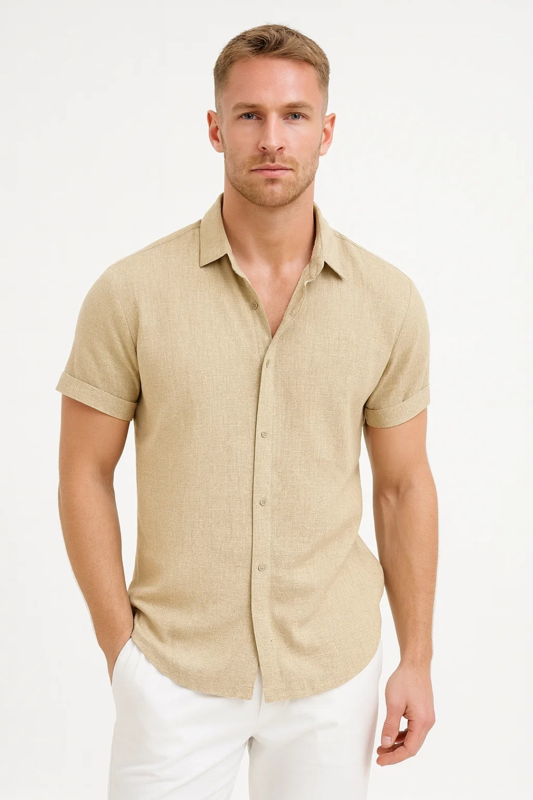 Mens Shirt Short Sleeve Regular Fit Classic Collar Four Color