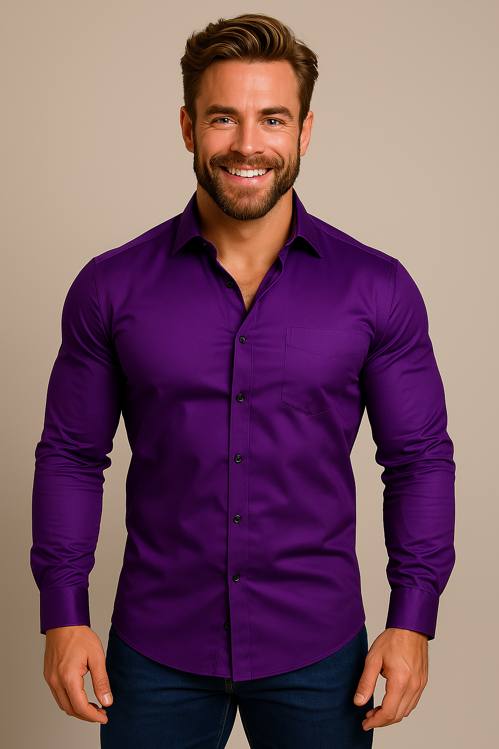 Mens Shirt Long Sleeve Structured Fit Wrinkle Free Five Color