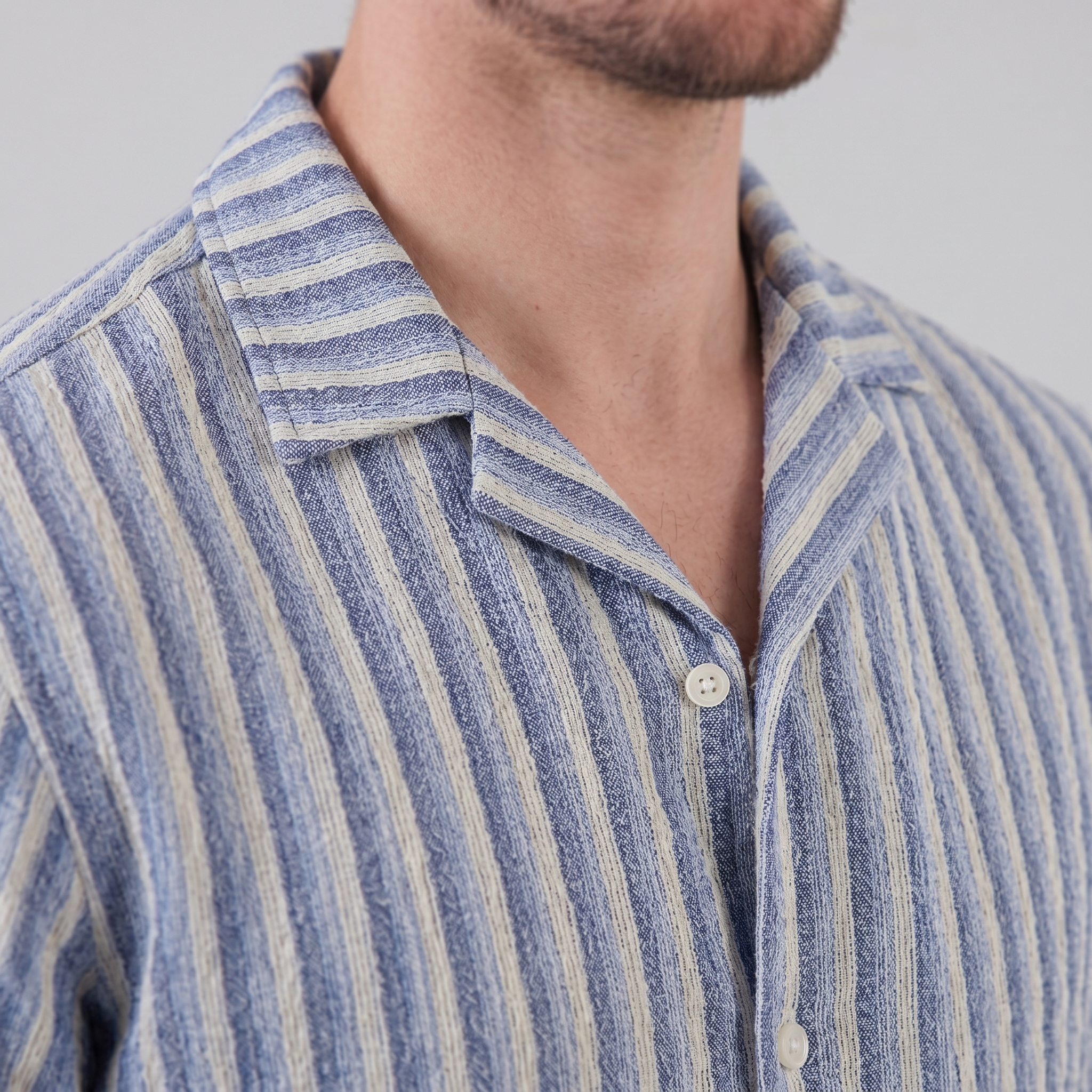 Mens Vertical Stripe Resort Shirt Camp Collar Four Color