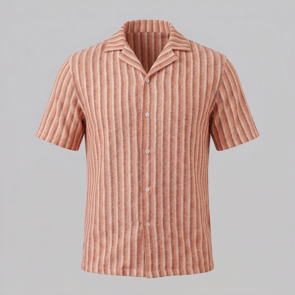 Mens Vertical Stripe Resort Shirt Camp Collar Four Color