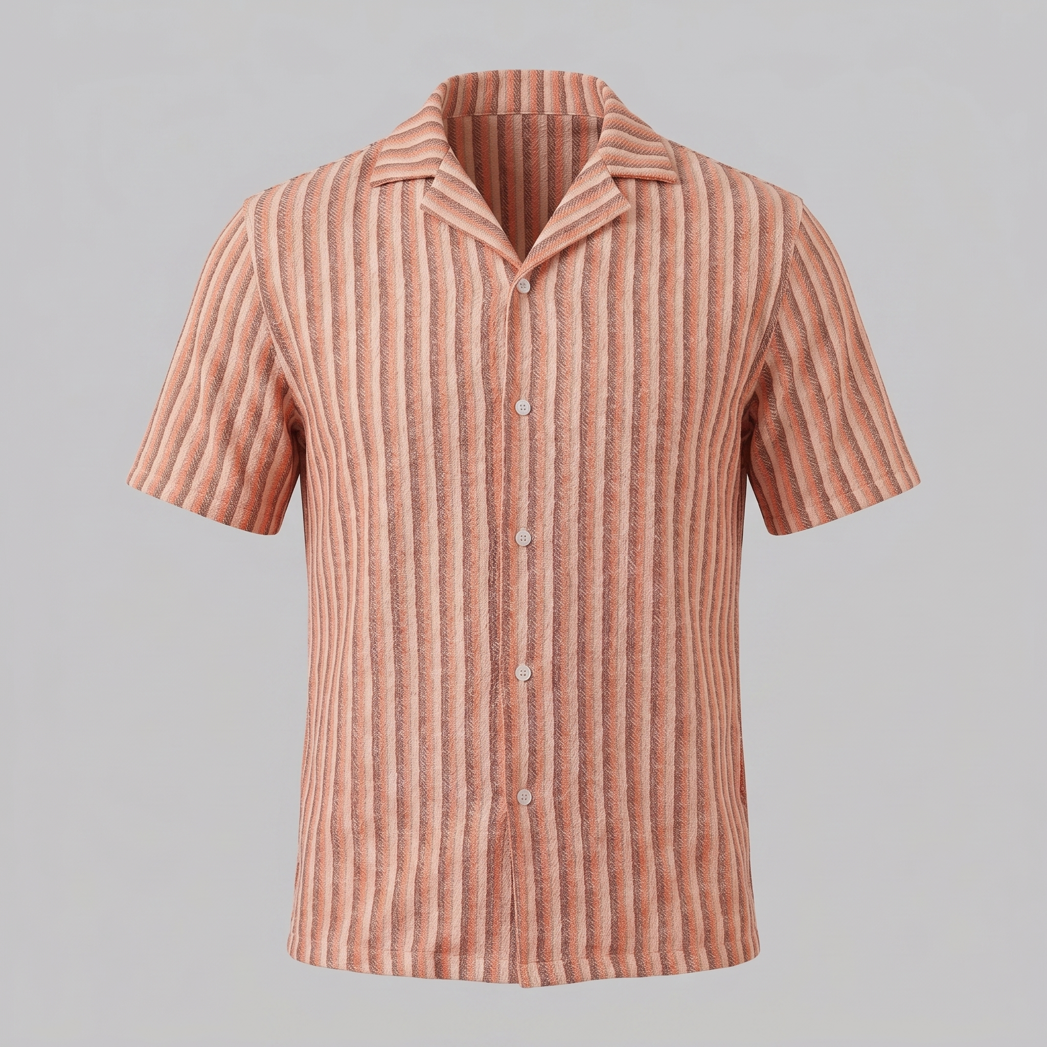 Mens Vertical Stripe Resort Shirt Camp Collar Four Color