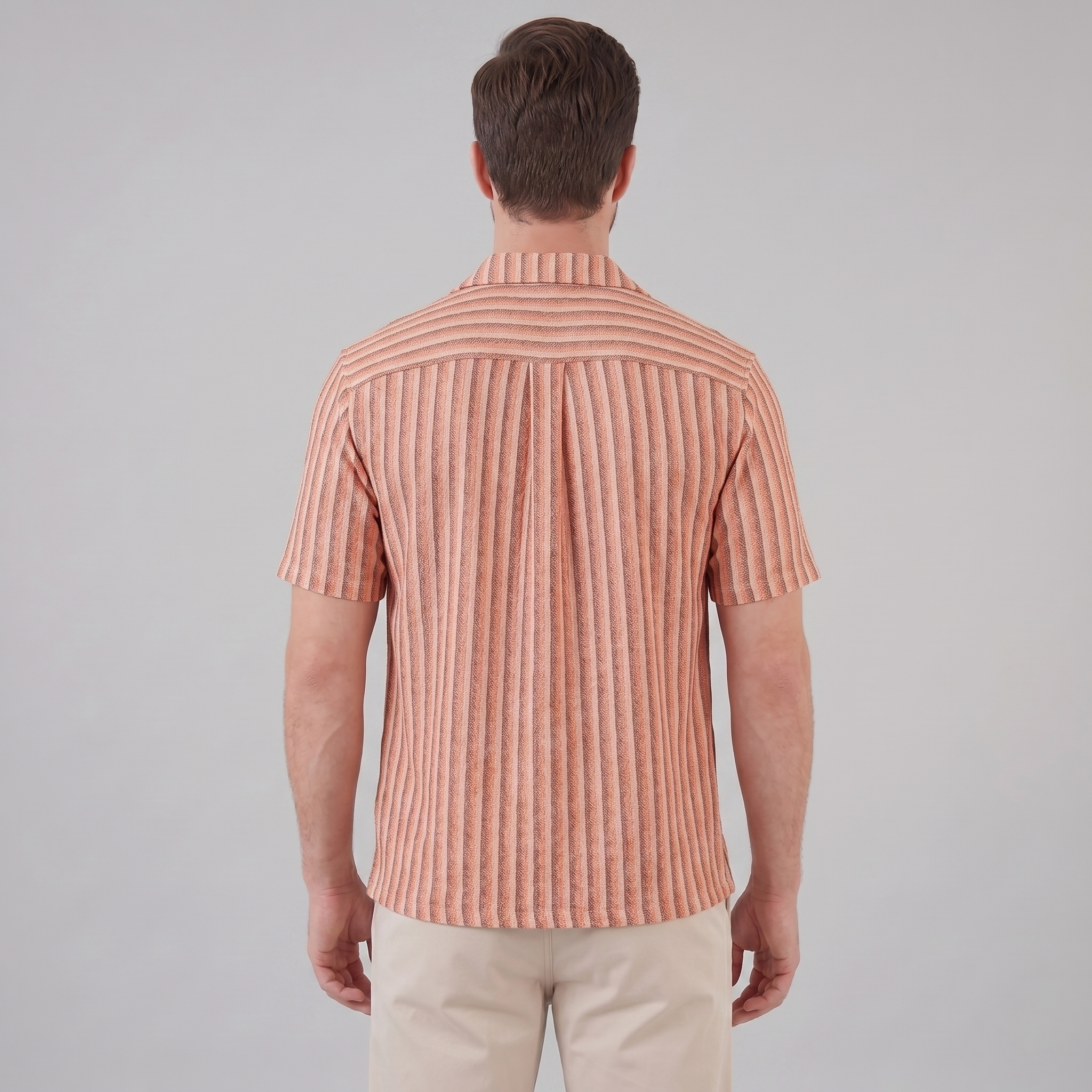Mens Vertical Stripe Resort Shirt Camp Collar Four Color