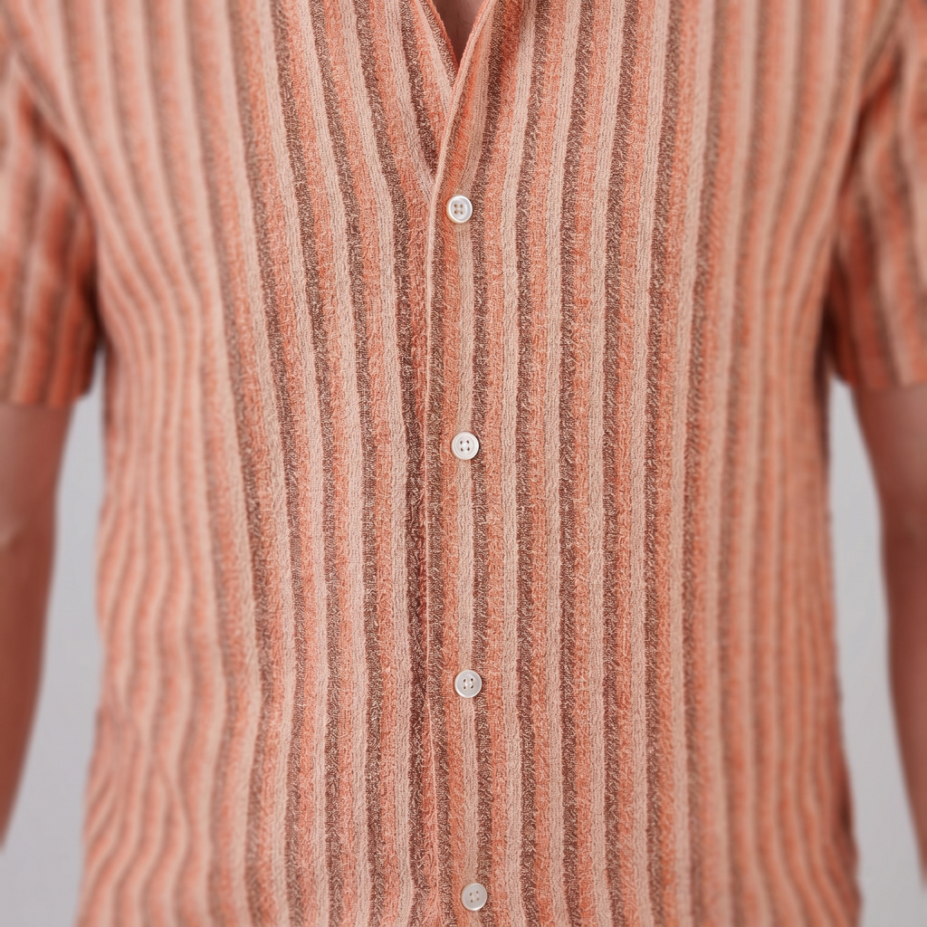 Mens Vertical Stripe Resort Shirt Camp Collar Four Color