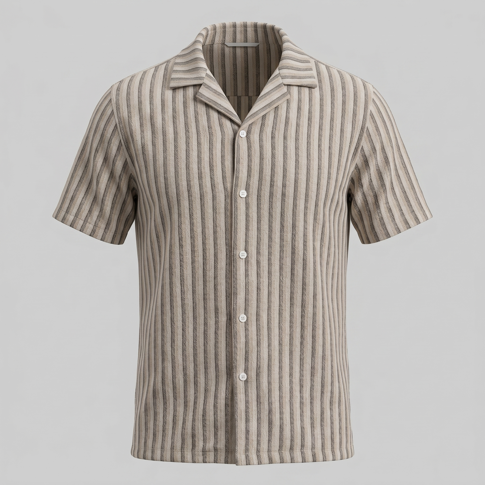 Mens Vertical Stripe Resort Shirt Camp Collar Four Color