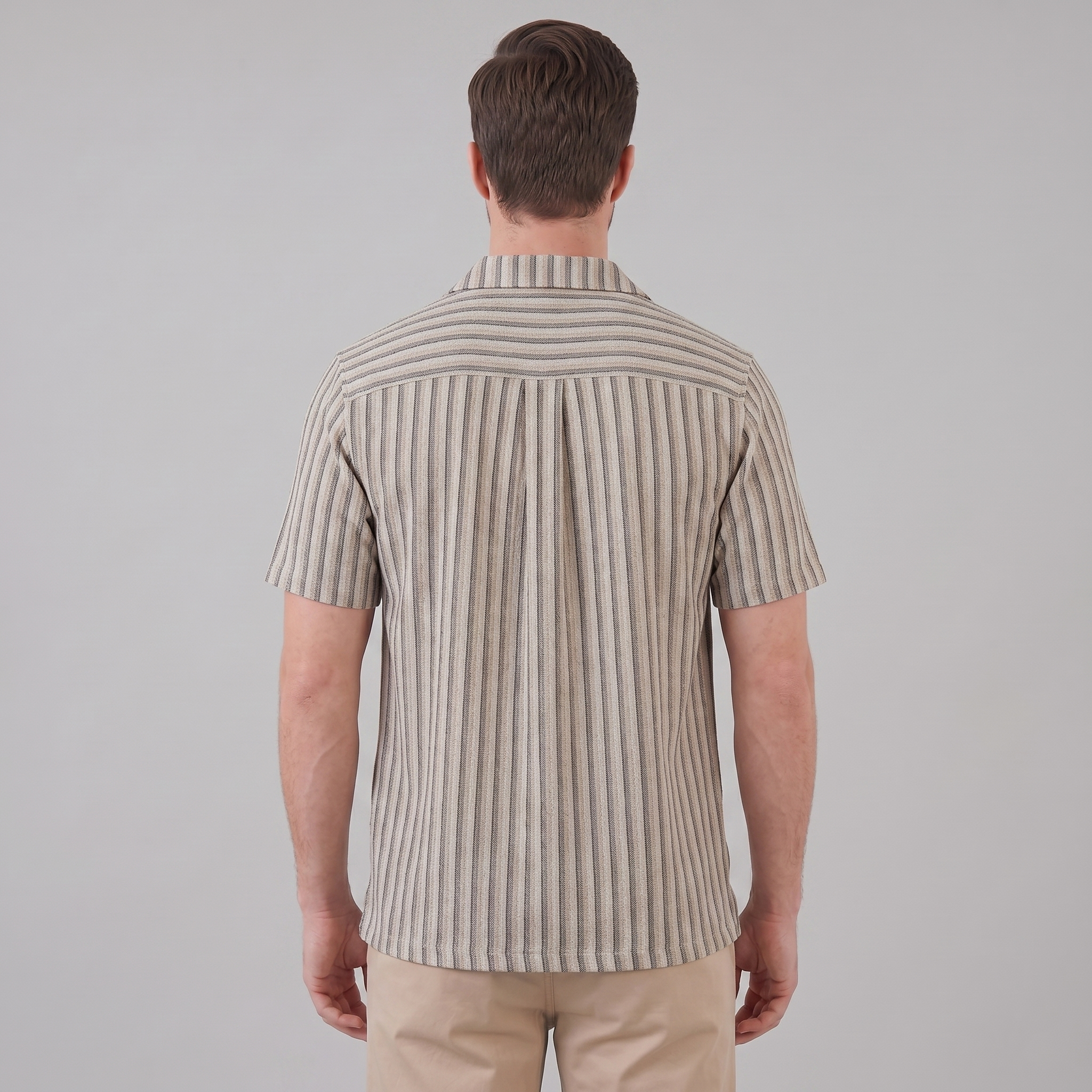 Mens Vertical Stripe Resort Shirt Camp Collar Four Color