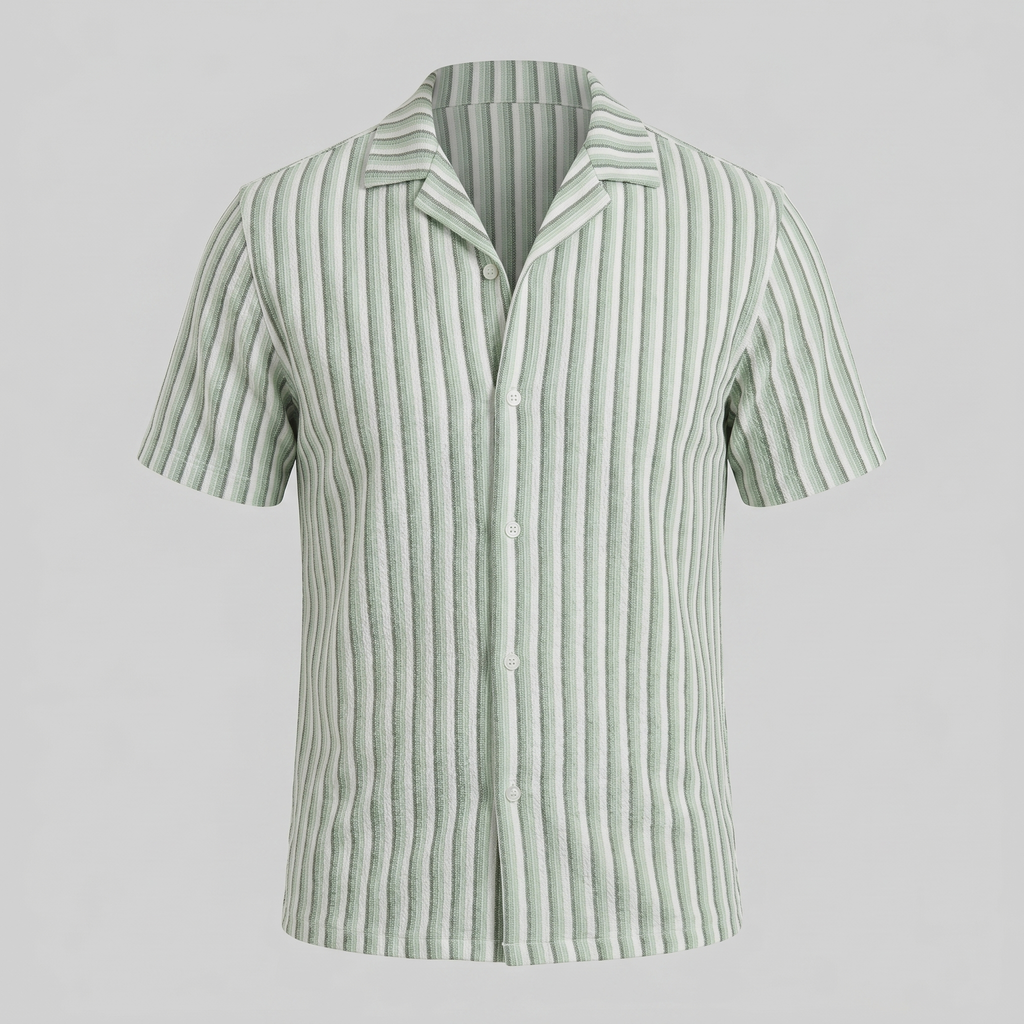 Mens Vertical Stripe Resort Shirt Camp Collar Four Color