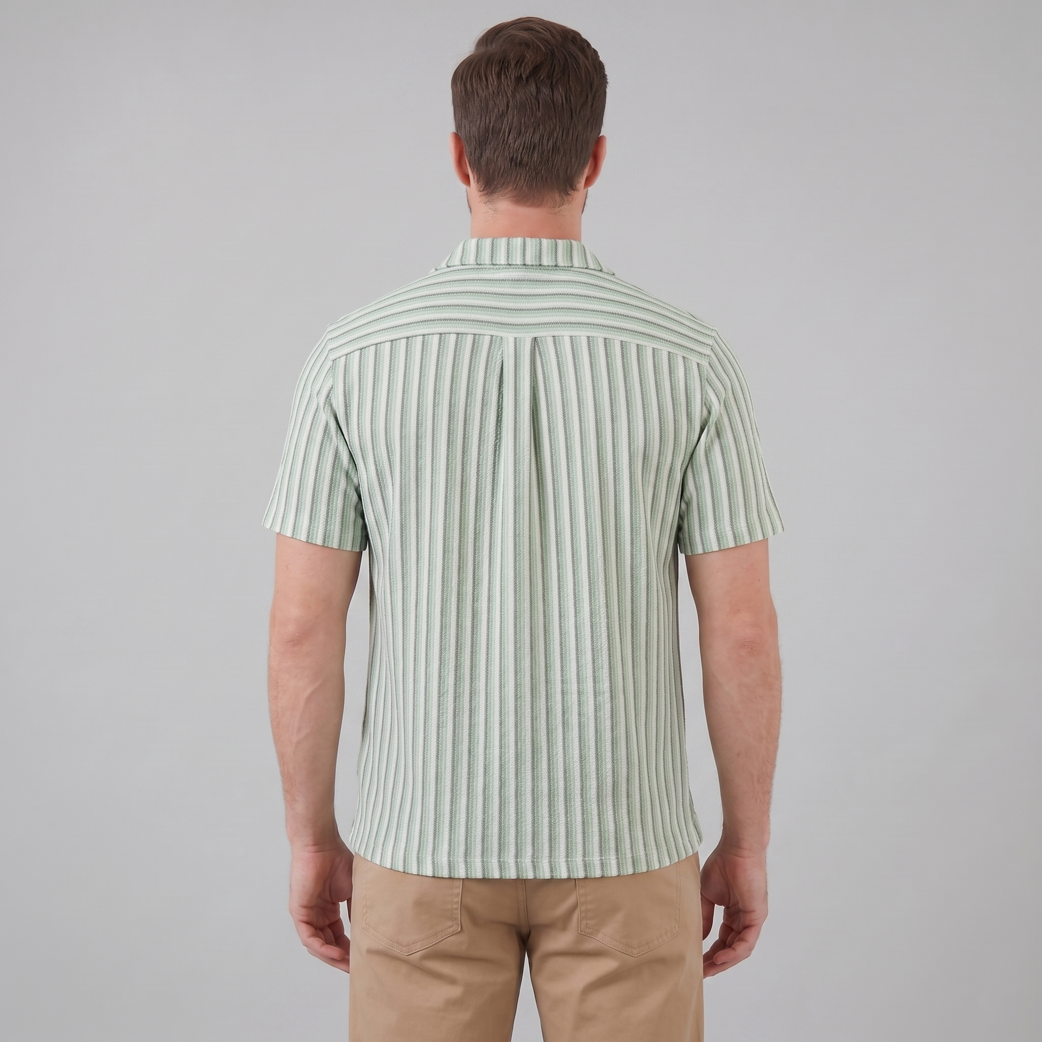 Mens Vertical Stripe Resort Shirt Camp Collar Four Color