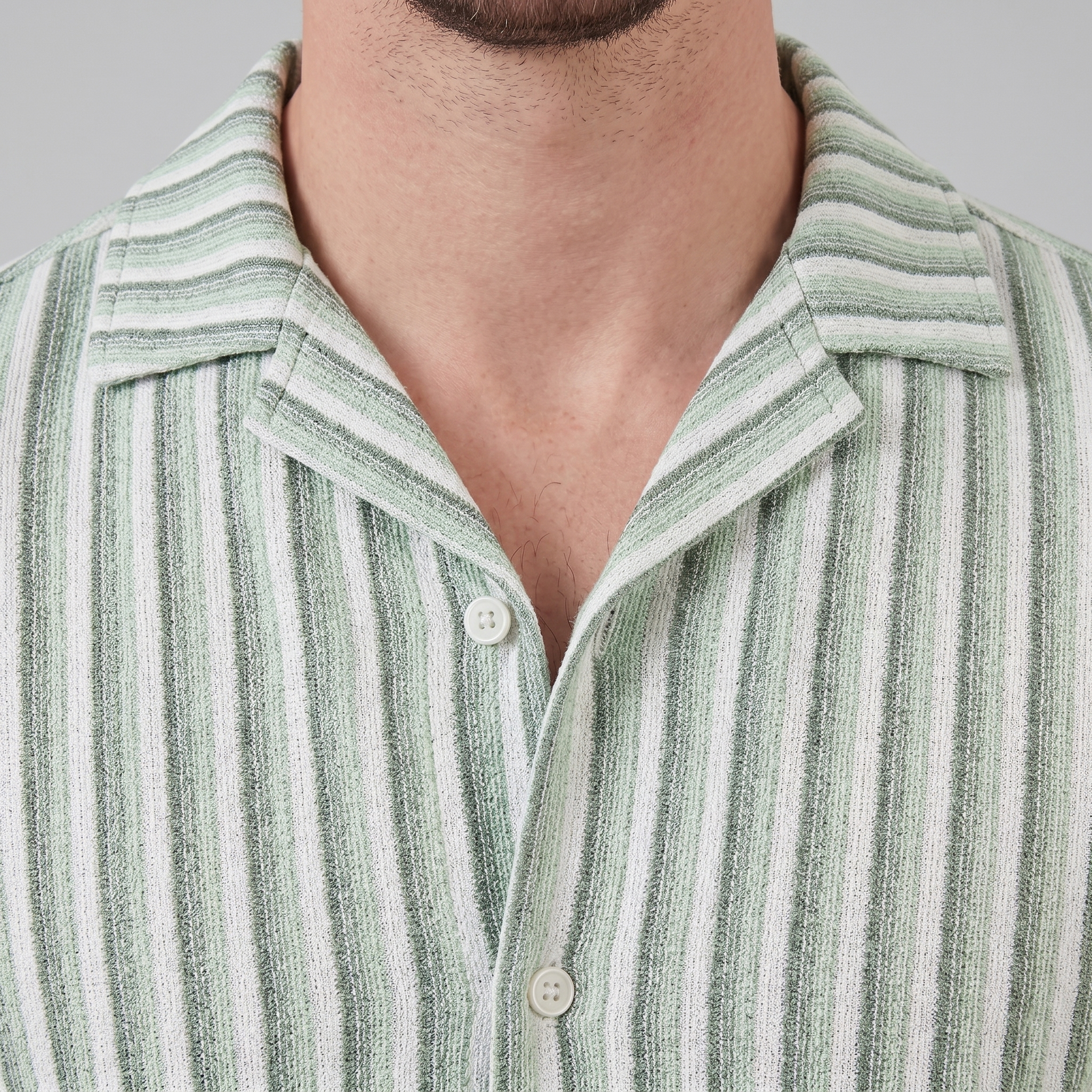 Mens Vertical Stripe Resort Shirt Camp Collar Four Color