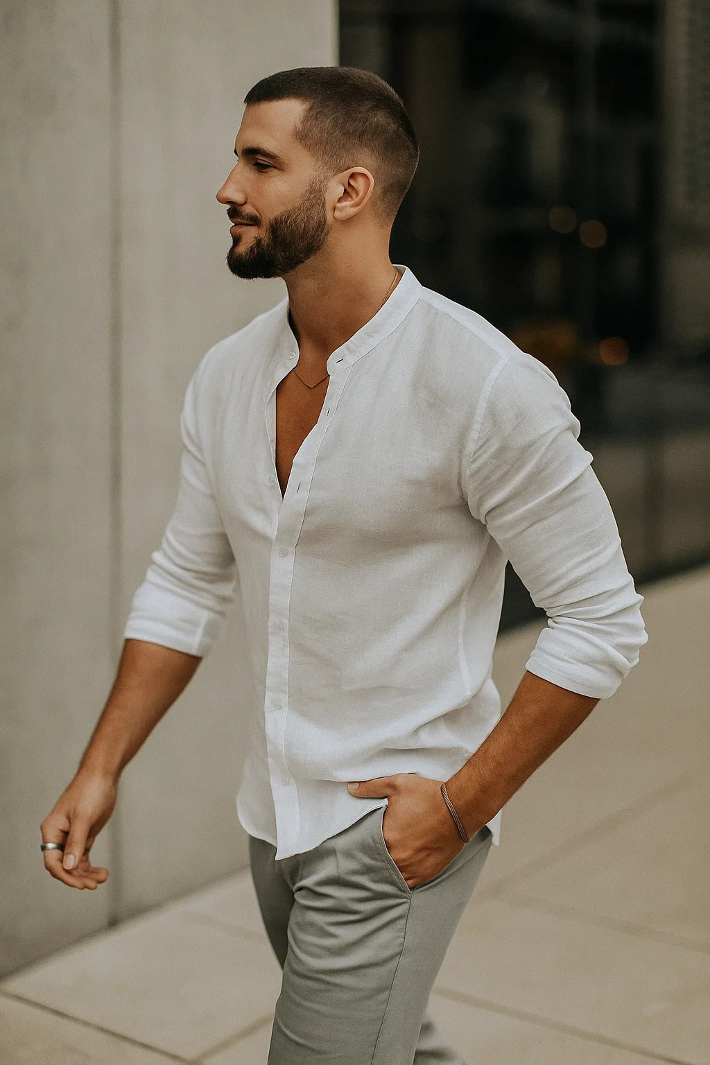 Mens Shirt Three Quarter Sleeve Relaxed Fit Five Color