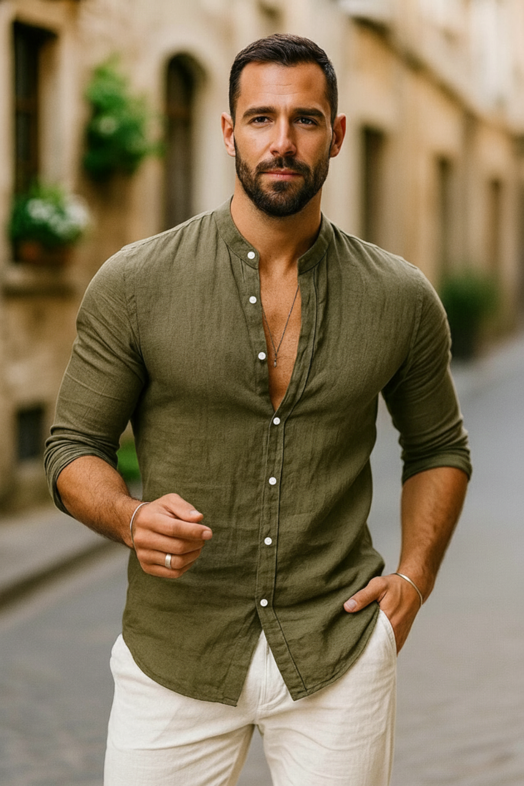 Mens Shirt Three Quarter Sleeve Relaxed Fit Five Color