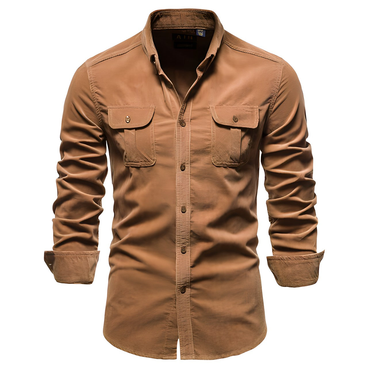 Mens Long Sleeve Shirt Chest Pocket Cotton Five Color