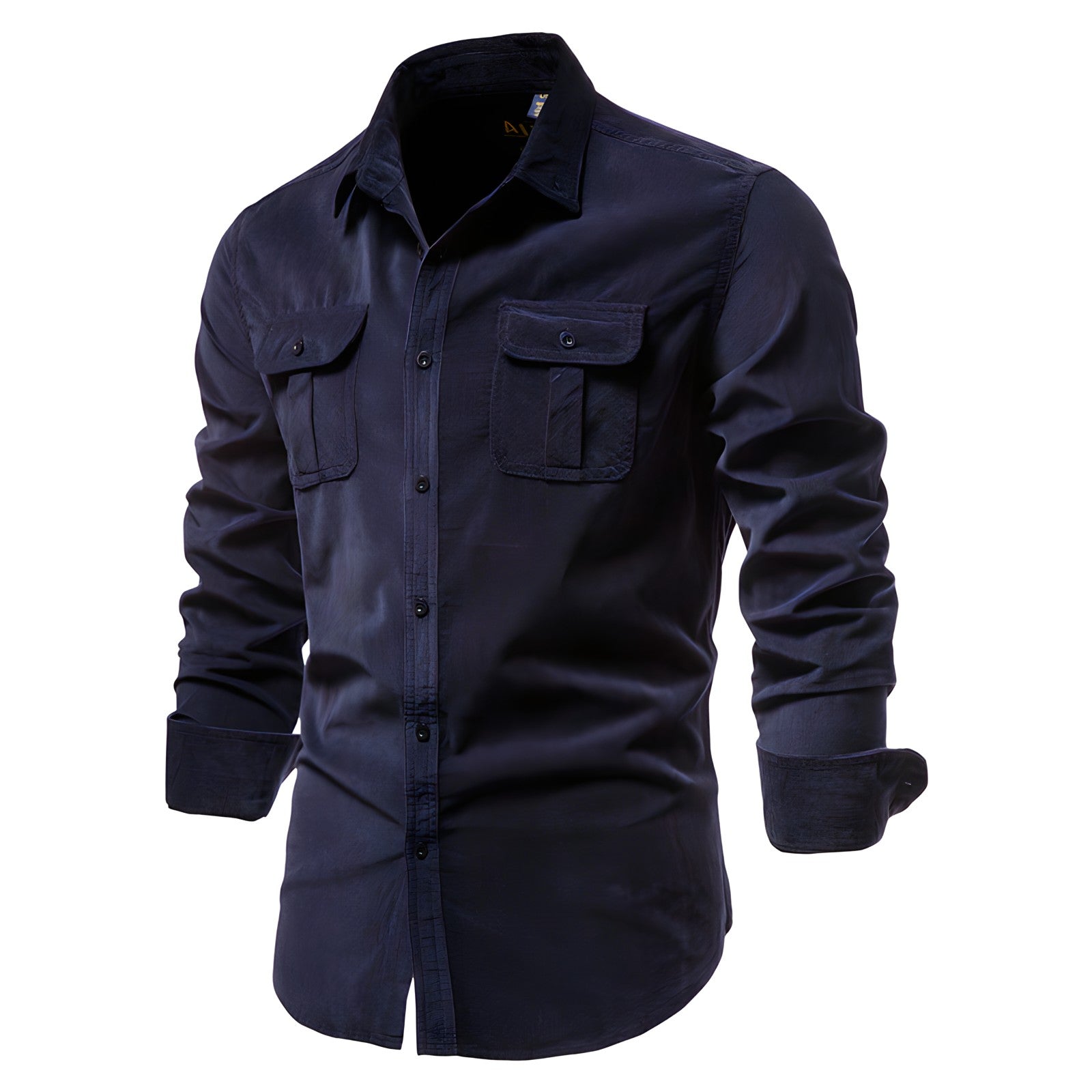 Mens Long Sleeve Shirt Chest Pocket Cotton Five Color