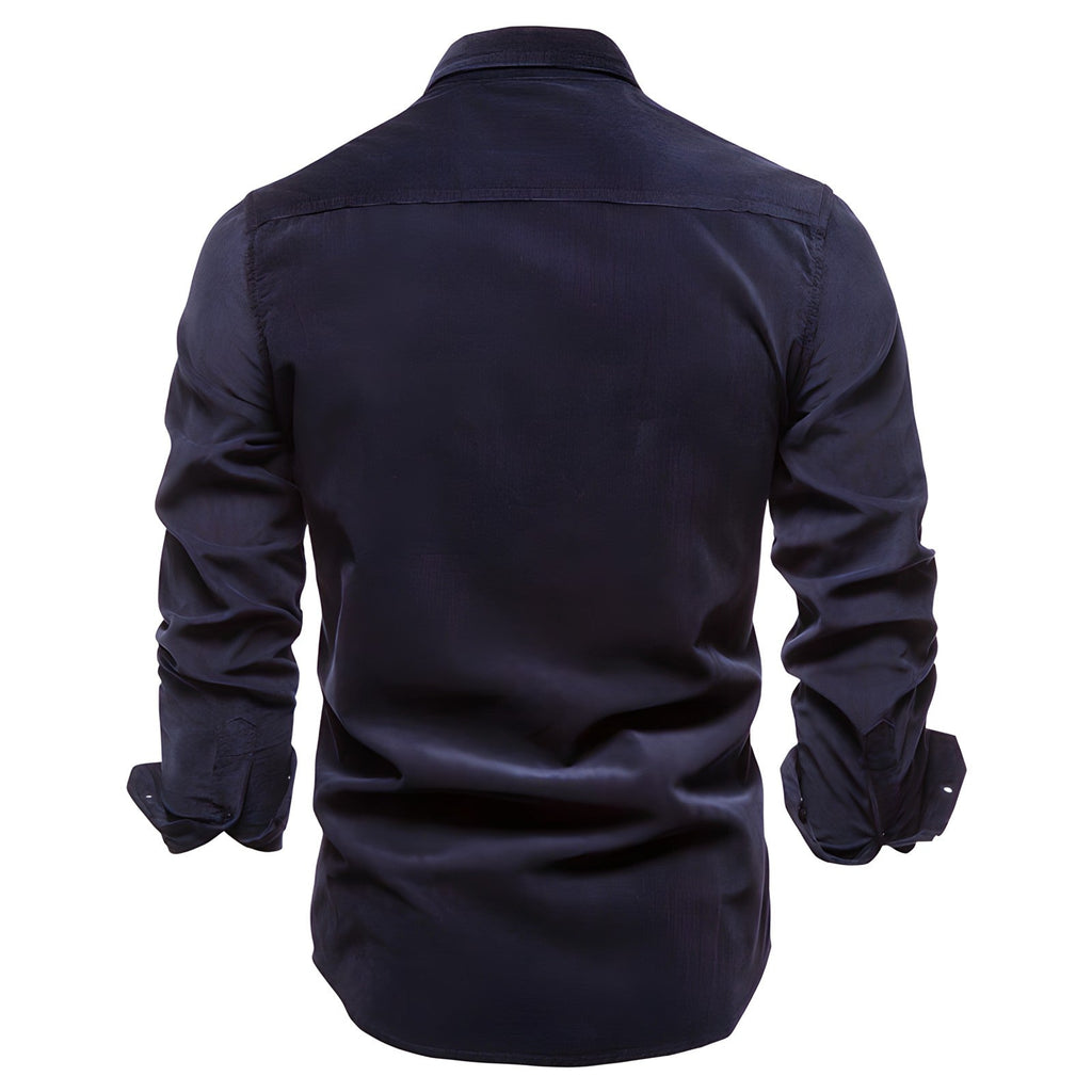 Mens Long Sleeve Shirt Chest Pocket Cotton Five Color