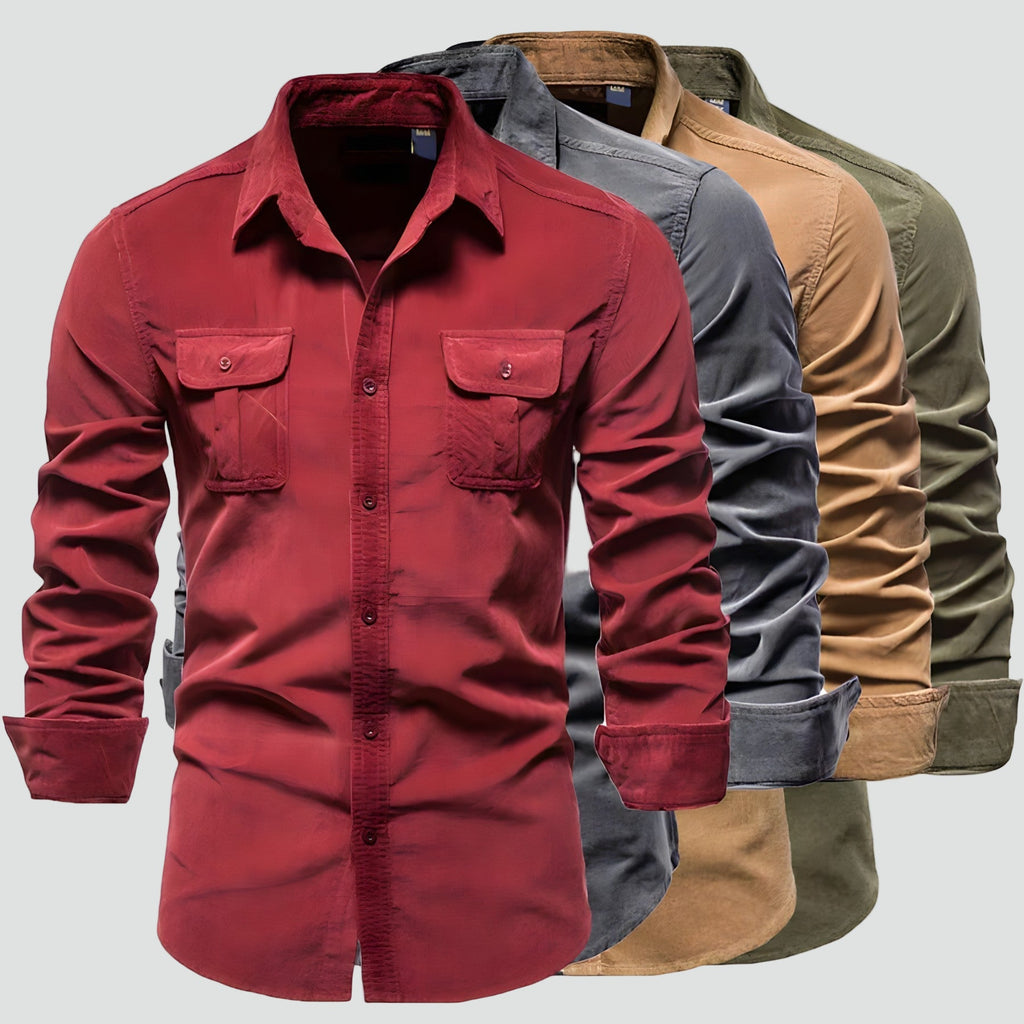 Mens Long Sleeve Shirt Chest Pocket Cotton Five Color