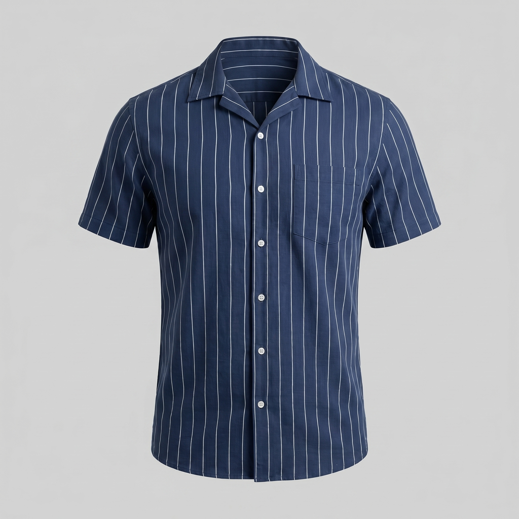 Mens Pinstripe Camp Shirt Short Sleeve Three Color