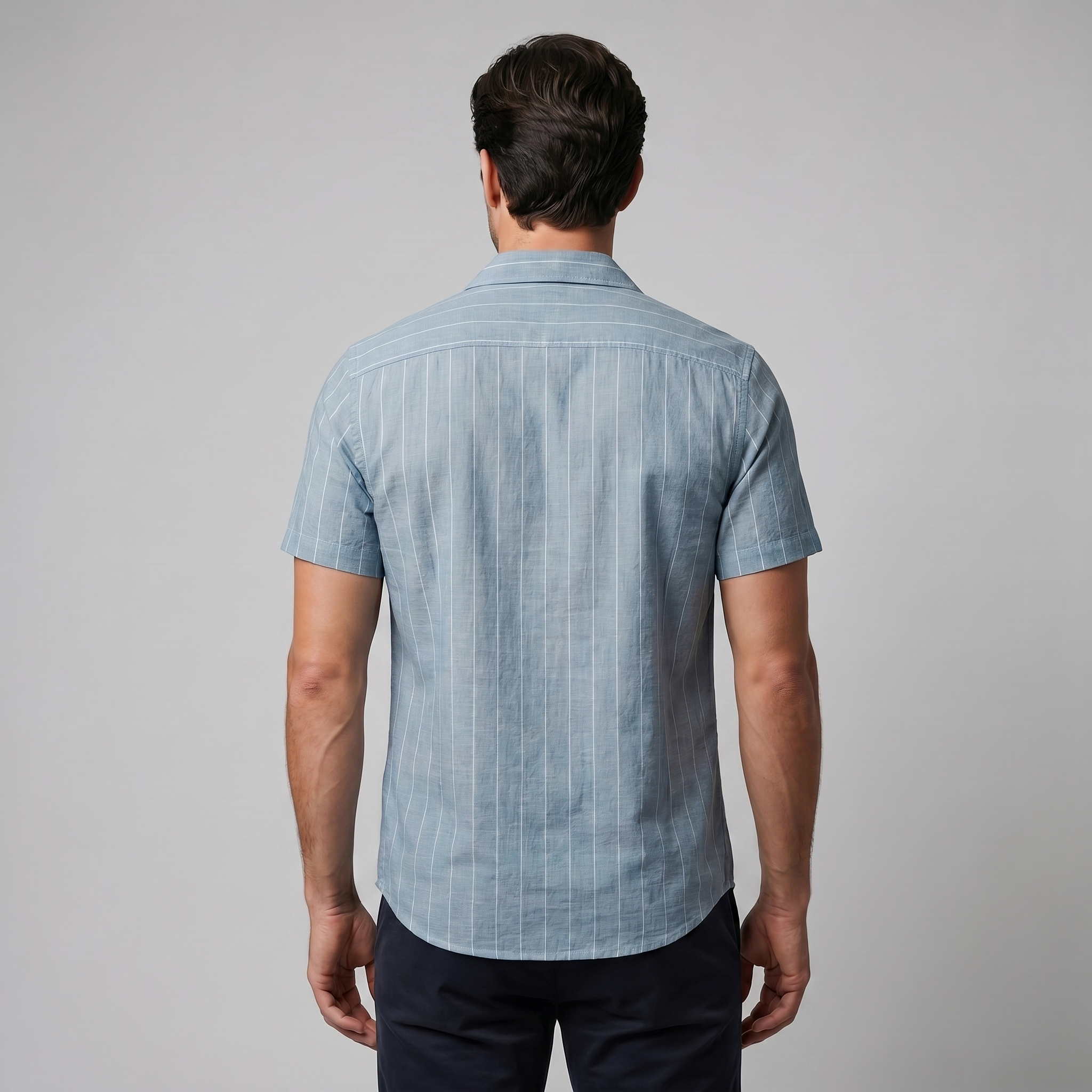 Mens Pinstripe Camp Shirt Short Sleeve Three Color