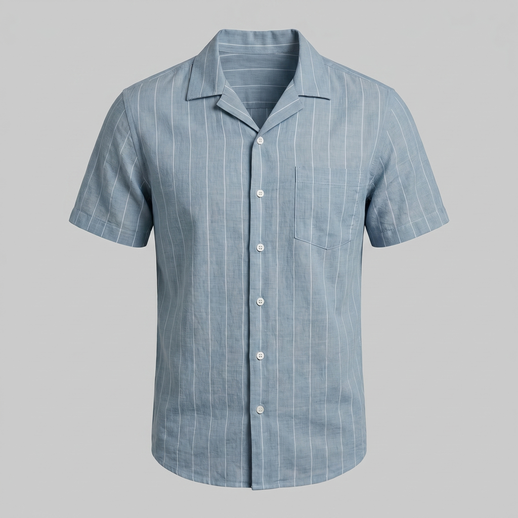 Mens Pinstripe Camp Shirt Short Sleeve Three Color