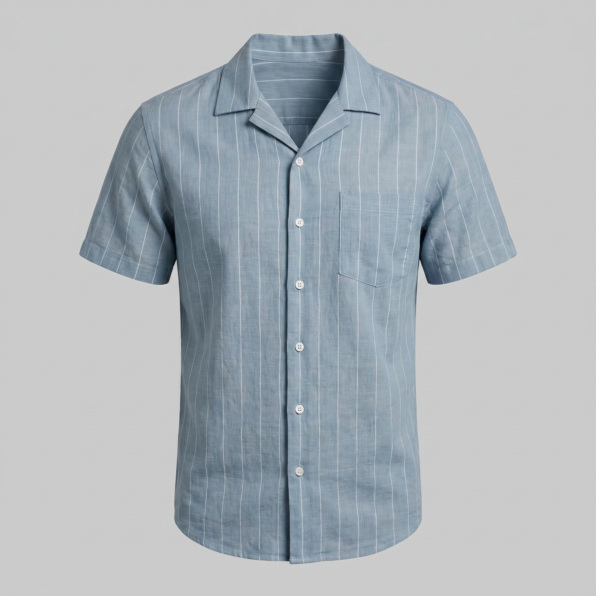 Mens Pinstripe Camp Shirt Short Sleeve Three Color