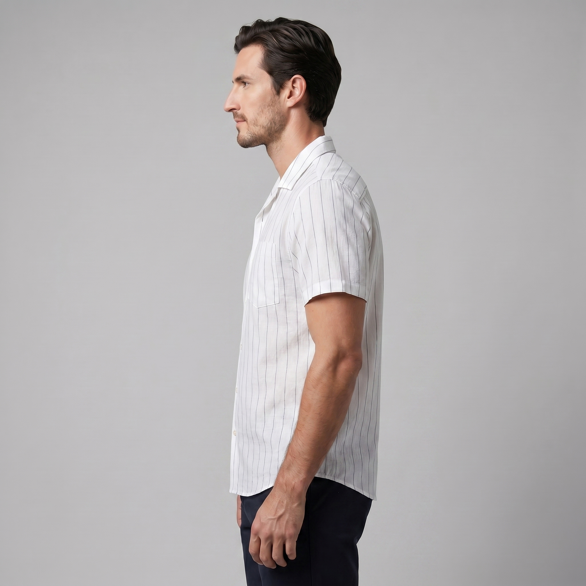 Mens Pinstripe Camp Shirt Short Sleeve Three Color