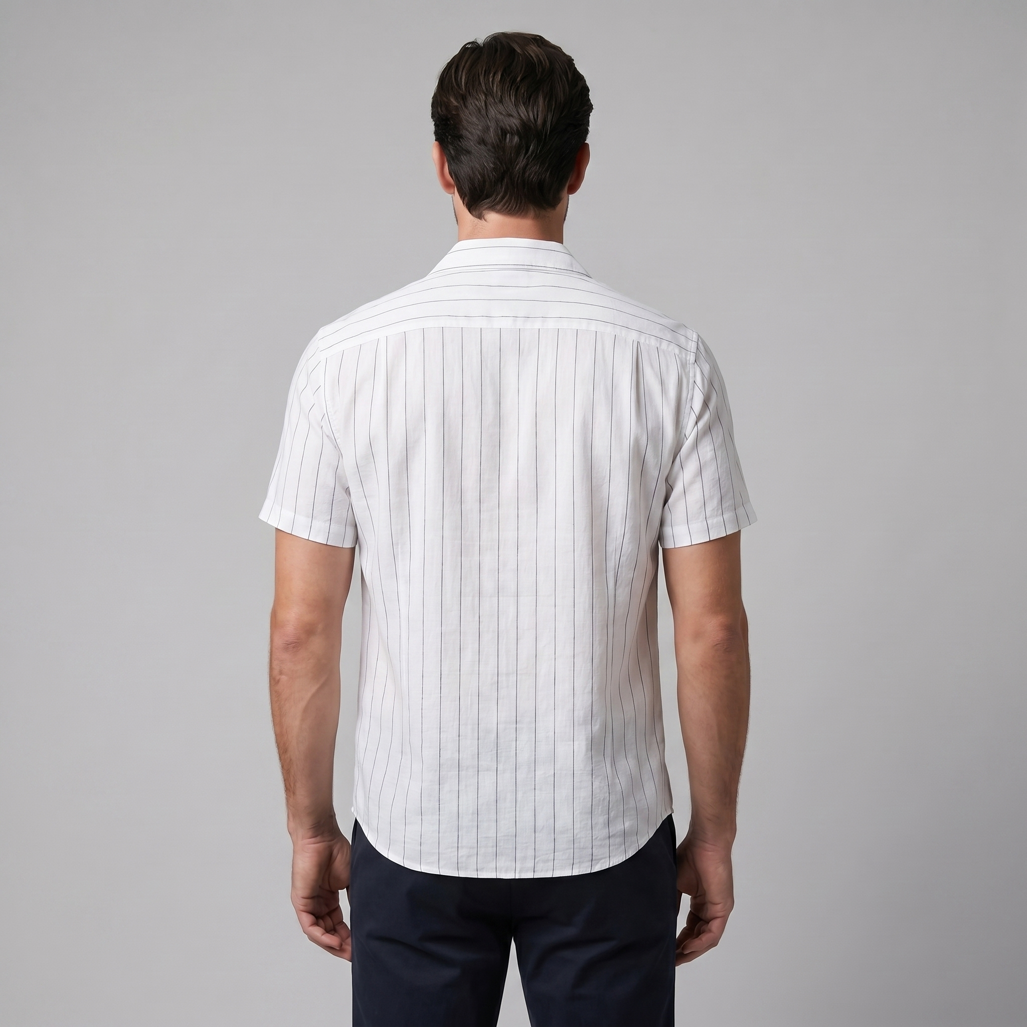 Mens Pinstripe Camp Shirt Short Sleeve Three Color