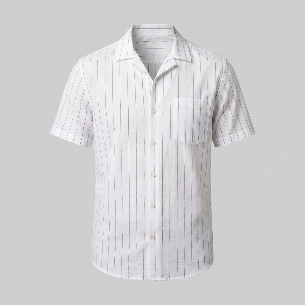 Mens Pinstripe Camp Shirt Short Sleeve Three Color