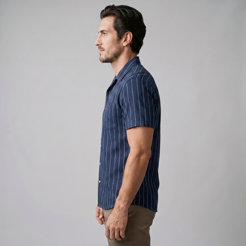 Mens Pinstripe Camp Shirt Short Sleeve Three Color