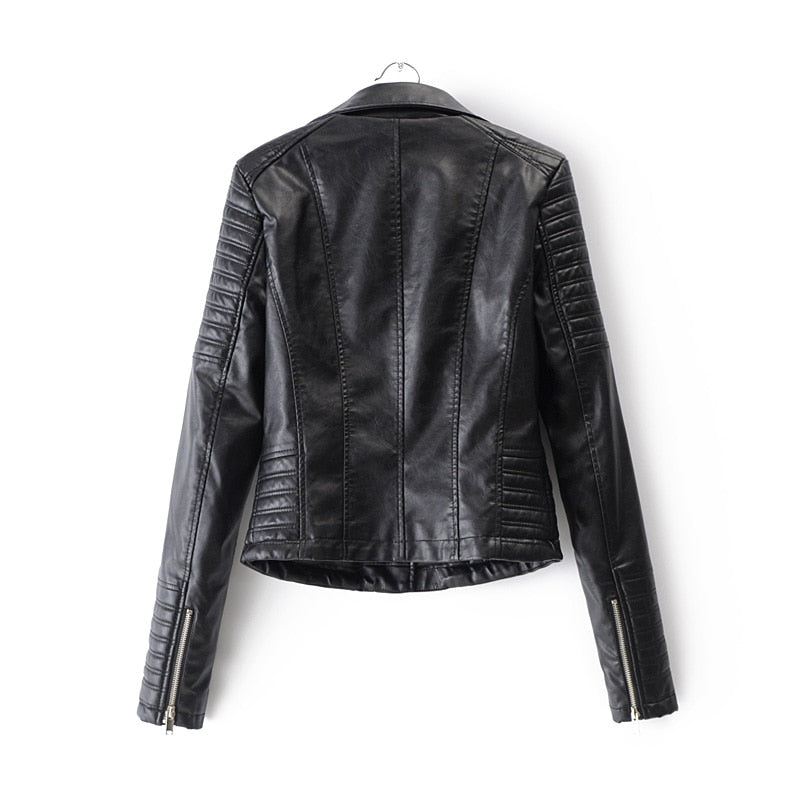 Women's Biker Jacket Zip Up Faux Leather Moto Casual