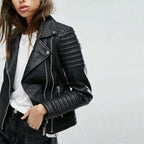 Women's Biker Jacket Zip Up Faux Leather Moto Casual