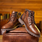 Leather Zip Dress Boots Full Grain Round Toe Men's