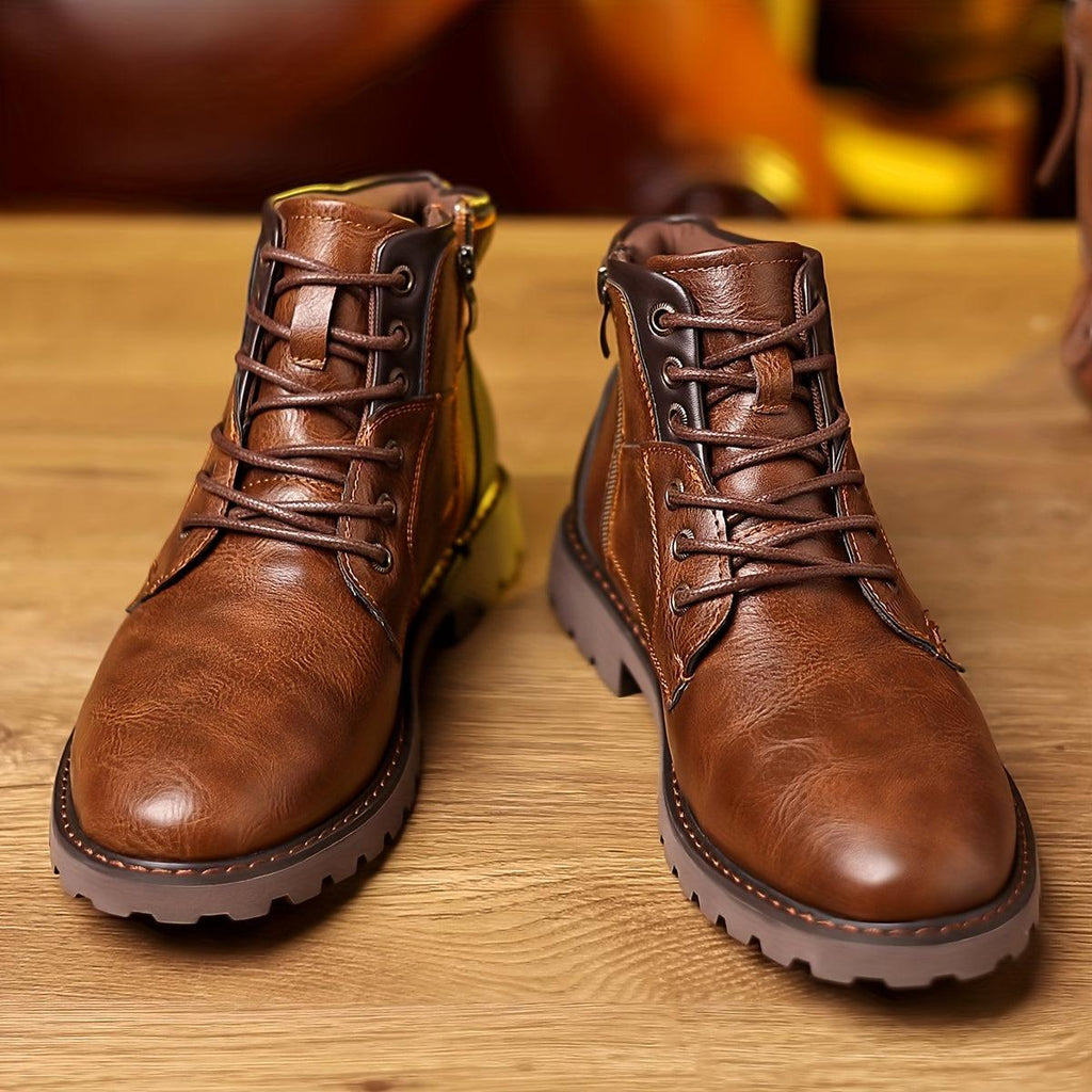 Leather Zip Dress Boots Full Grain Round Toe Men's