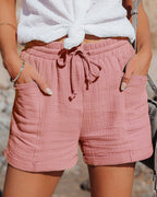 Summer Shorts Wide Leg Elastic Waist Pockets