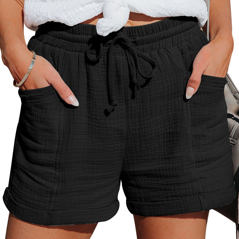 Summer Shorts Wide Leg Elastic Waist Pockets