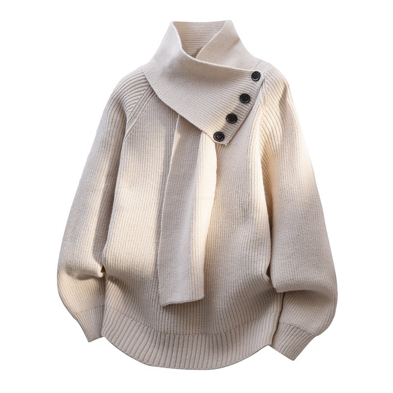 Scarf Neck Jumper Draped Knit Long Sleeve Cosy Winter