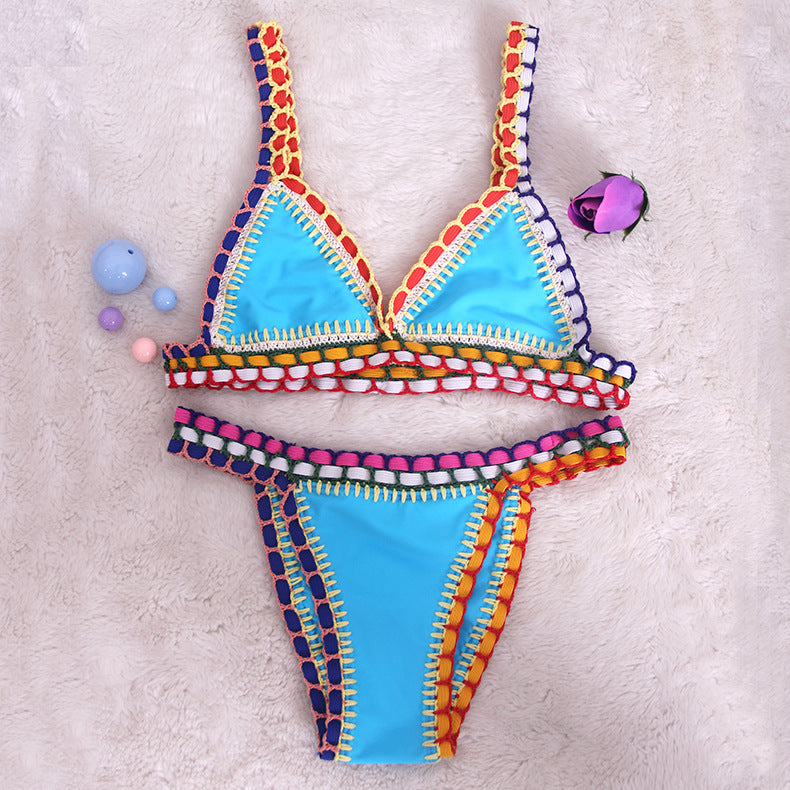 Womens Boho Crochet Bikini Set Stretch Top Four Color