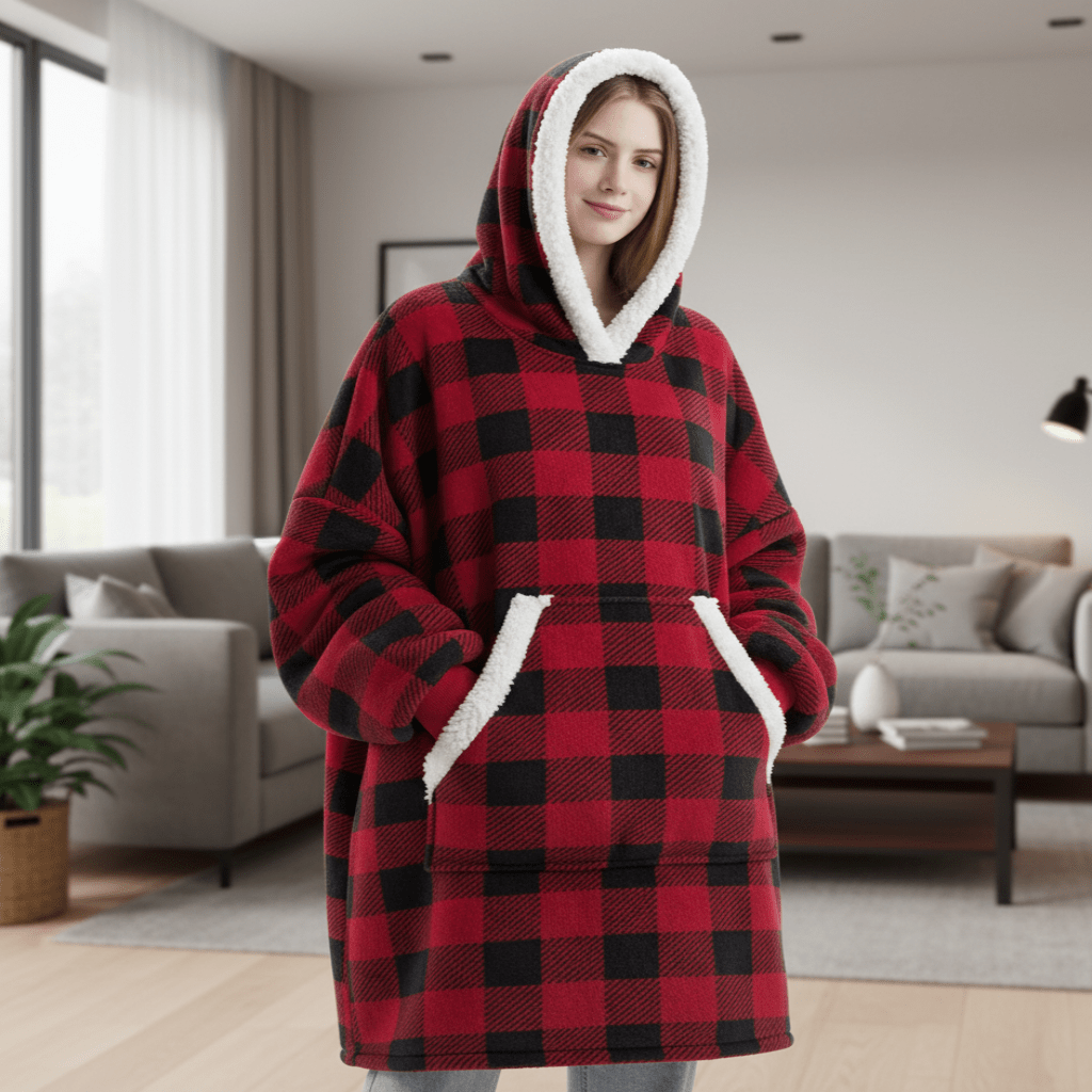 Wearable Hooded Blanket Fleece Oversized Front Pocket Unisex
