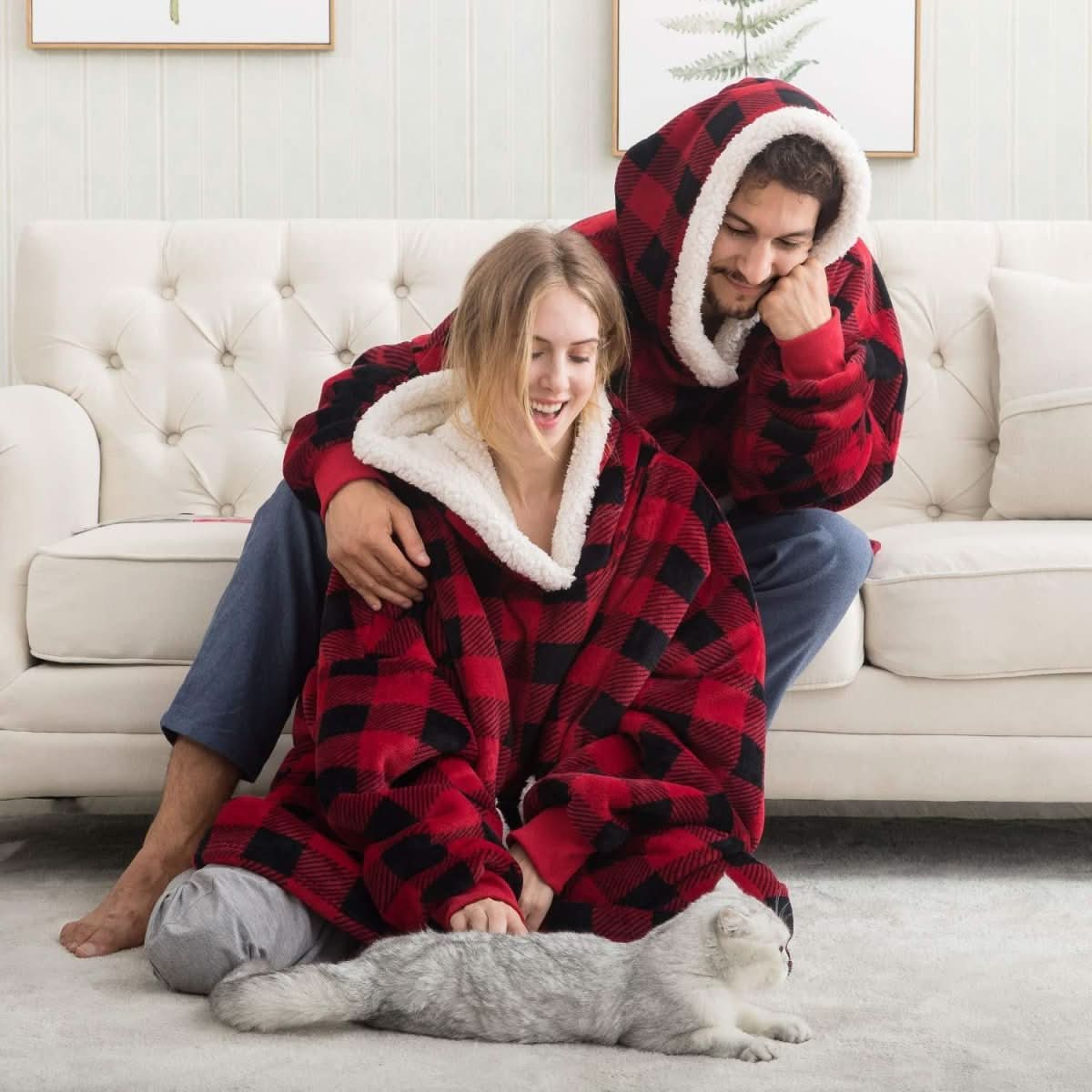 Wearable Hooded Blanket Fleece Oversized Front Pocket Unisex