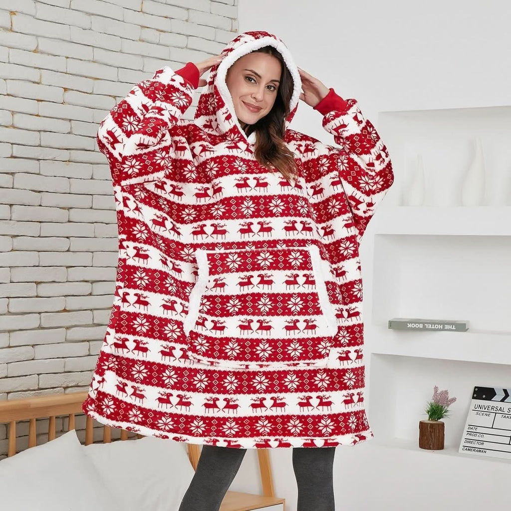 Wearable Hooded Blanket Fleece Oversized Front Pocket Unisex