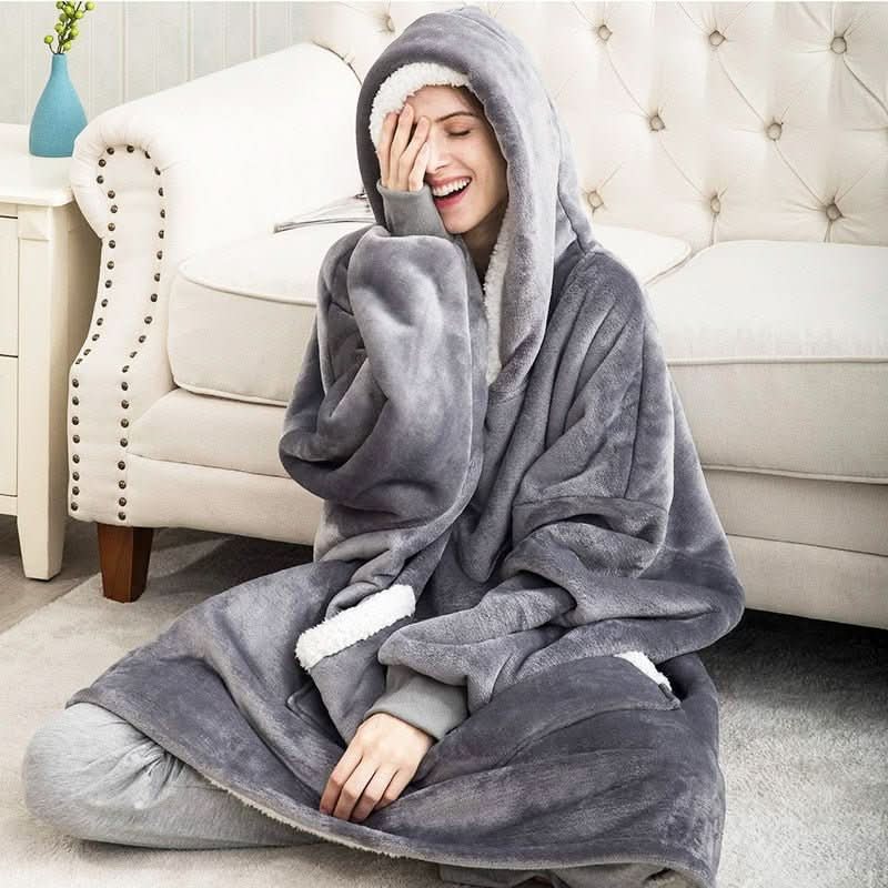 Wearable Hooded Blanket Fleece Oversized Front Pocket Unisex