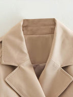 Women's Cropped Trench Coat Beige Double Breasted Buttoned
